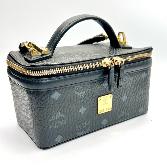 MCM Aren Vanity Case in Black Visetos Canvas w/ Leather Trim &  Crossbody Strap - Picture 8 of 10